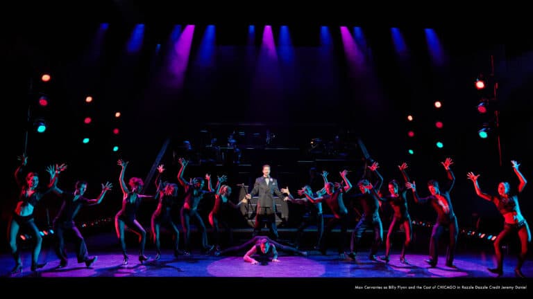 CHITOUR25_9628_Max Cervantes as Billy Flynn and the Cast of CHICAGO in Razzle Dazzle_Credit Jeremy Daniel